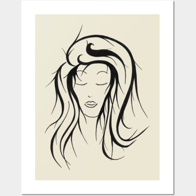 Black and white woman with retro hair style Wall Art by Drawings by Wandersti